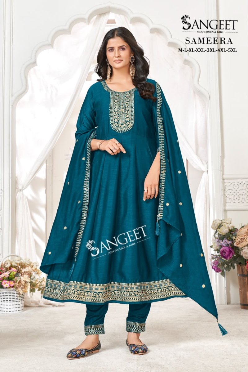 Sameera By Sangeet Vichitra Blooming Silk Kurti With Bottom Dupatta